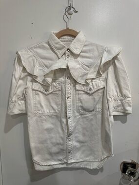 Zadig & Voltaire Off-White Ruffle Denim Button-Down Shirt
